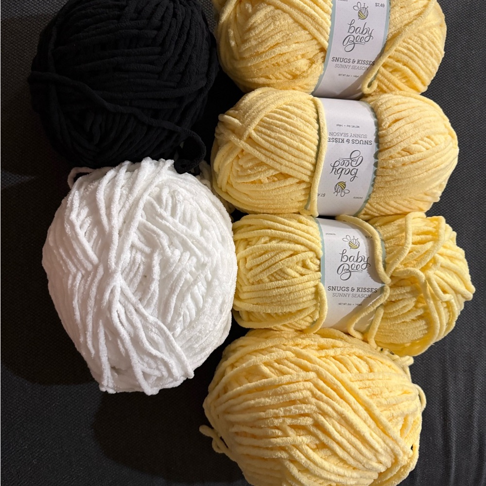 Soft Plush Yarn Bundle in Yellow, White & Black